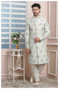 Raivat Ethnic Art Silk Thread Work Indo Western In Pista Green Colour