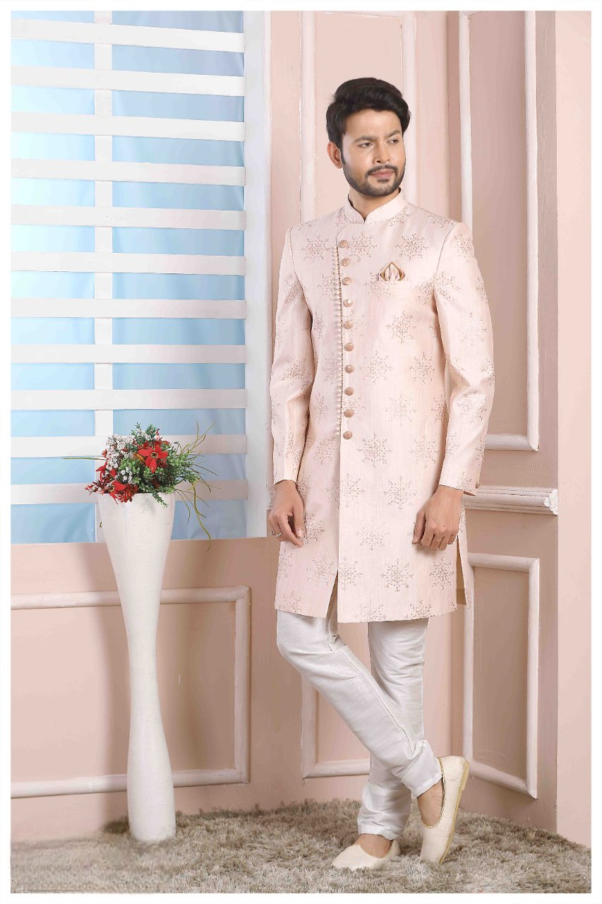 Raivat Ethnic Art Silk Thread Work Indo Western In Light Pink Colour