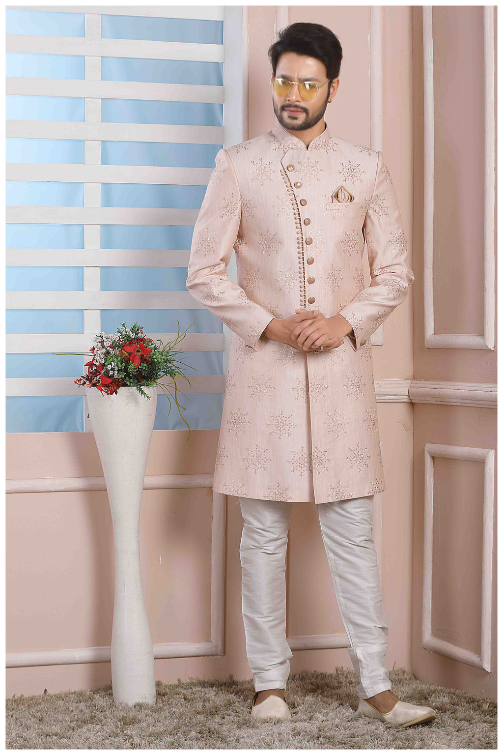 Raivat Ethnic Art Silk Thread Work Indo Western In Light Pink Colour