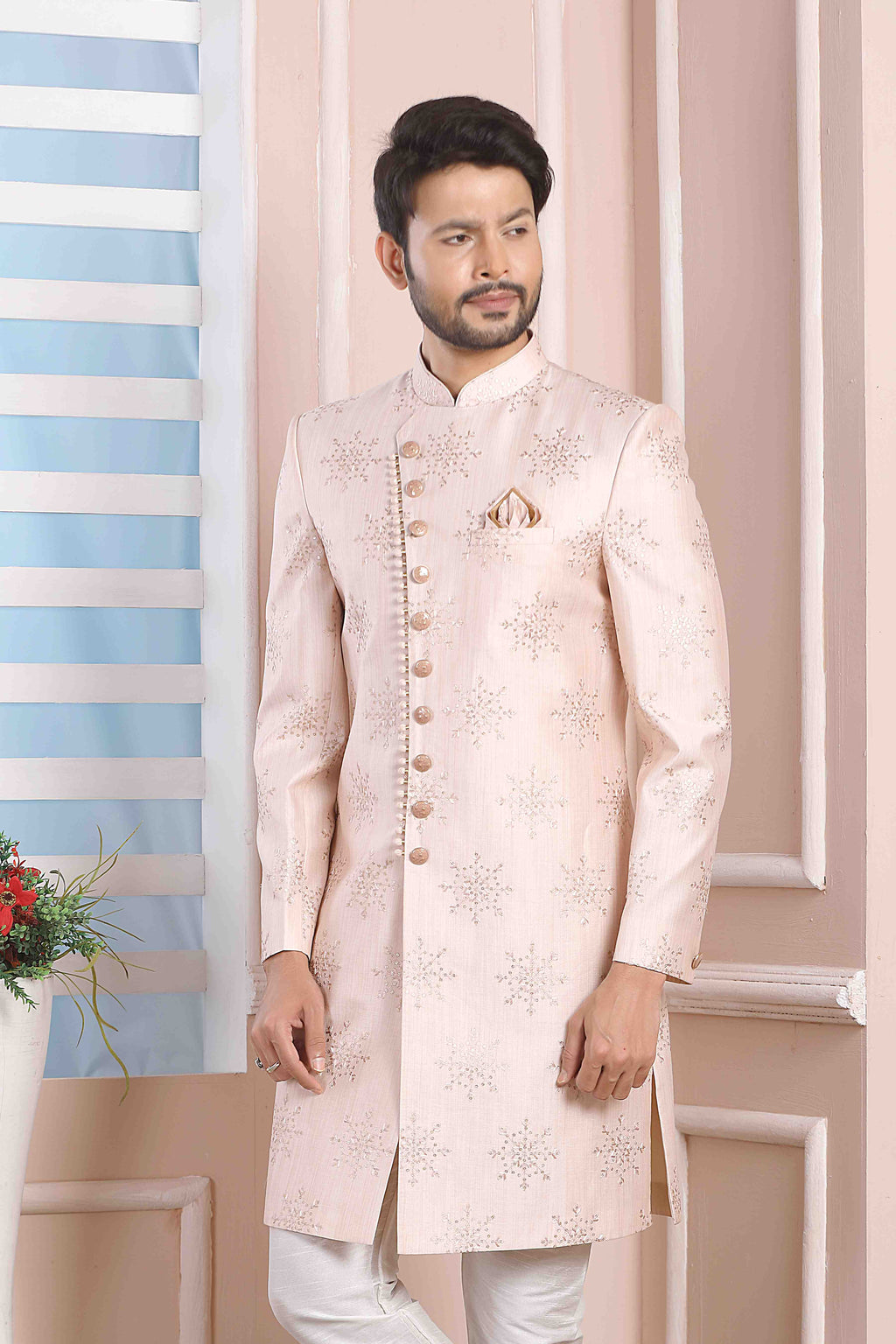 Raivat Ethnic Art Silk Thread Work Indo Western In Light Pink Colour