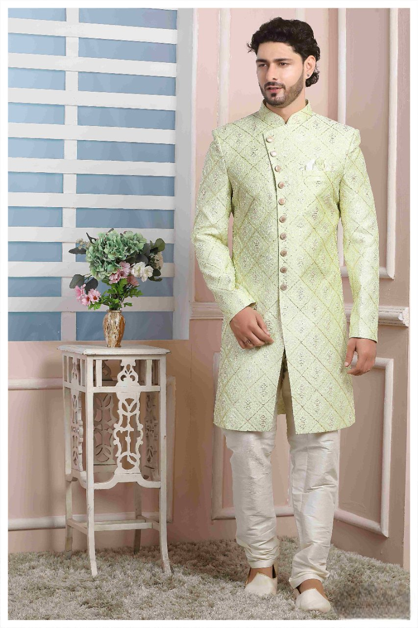 Raivat Ethnic Art Silk Thread Work Indo Western In Pista Green Colour