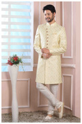 Raivat Ethnic Art Silk Thread Work Indo Western In Yellow Colour