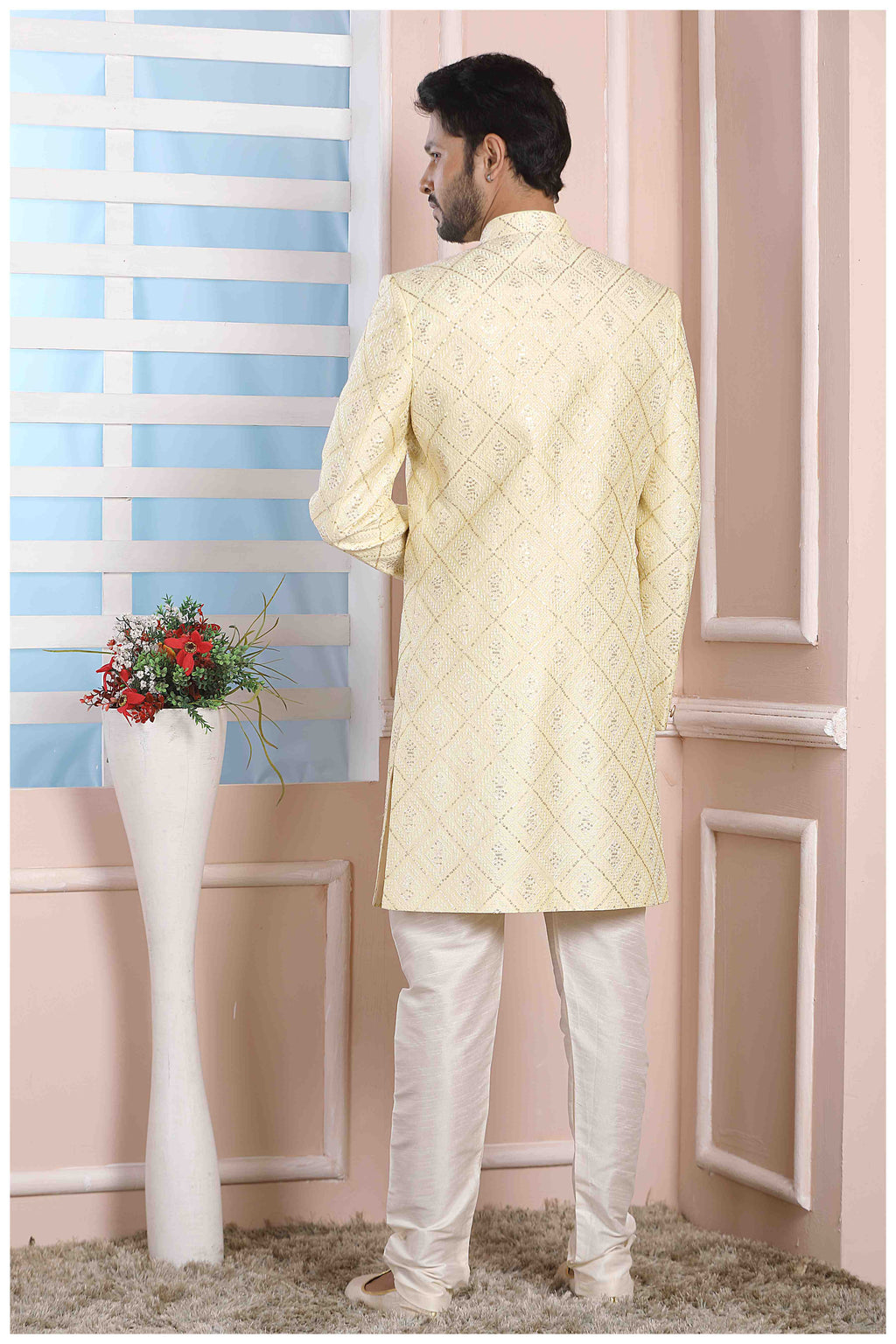Raivat Ethnic Art Silk Thread Work Indo Western In Yellow Colour