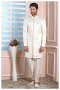 Raivat Ethnic Art Silk Thread Work Indo Western In Cream Colour