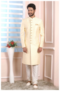 Raivat Ethnic Art Silk Thread Work Indo Western In Cream Colour