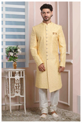 Raivat Ethnic Art Silk Thread Work Indo Western In Yellow Colour
