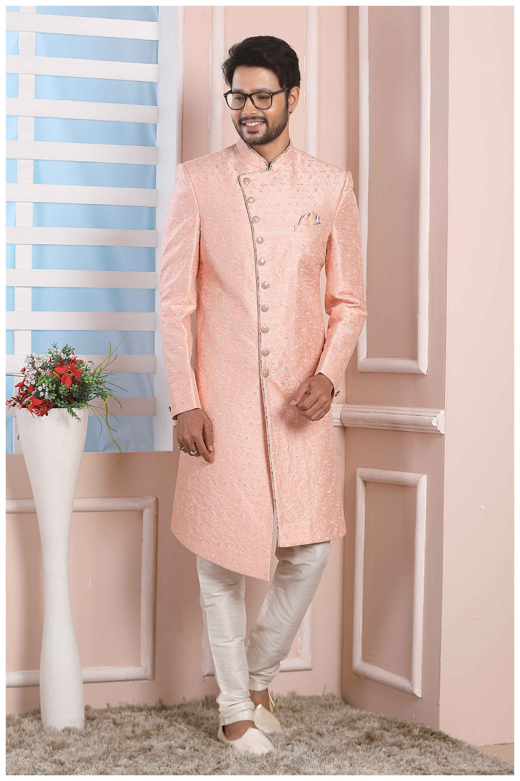 Raivat Ethnic Art Silk Thread Work Indo Western In Pink Colour