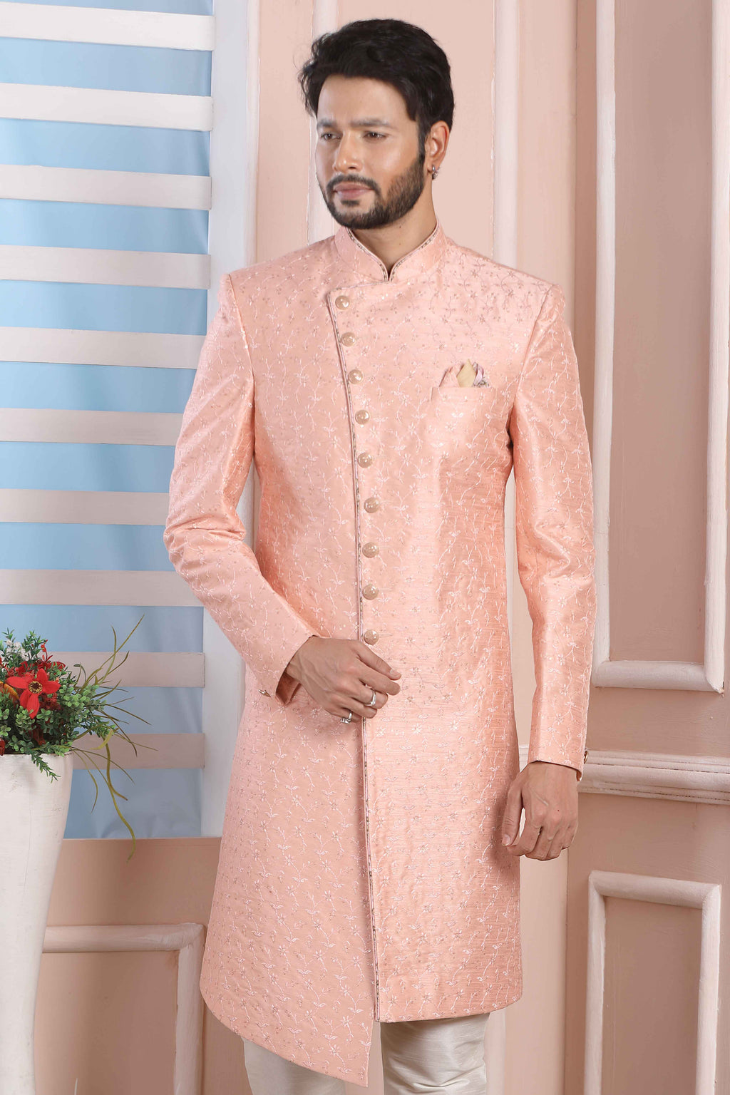 Raivat Ethnic Art Silk Thread Work Indo Western In Pink Colour