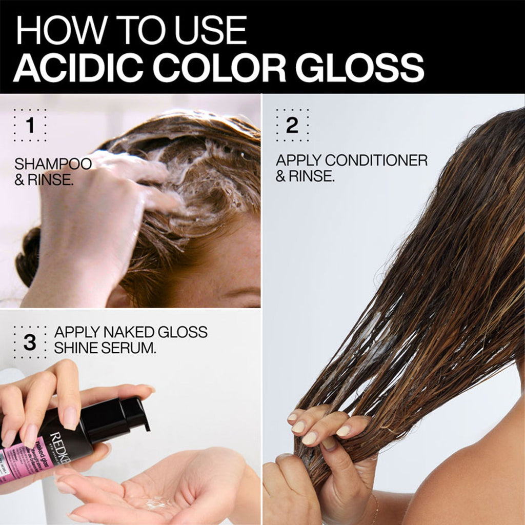 Redken Glossy Hair Combo-Acidic Colour Gloss Sulphate-Free Shampoo, Conditioner & Naked Gloss Serum