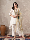 Myshka Women White Floral Yoke Design Sequinned A-Line Kurta Set with Dupatta