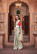 Anaita Light Green Pure Satin Silk With Zari Weaving Saree With Blouse