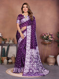 Anaita Dark Purple Handmade Bandhej Viscose Silk Saree With Blouse