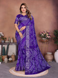 Anaita Blue Handmade Bandhej Viscose Silk Saree With Blouse