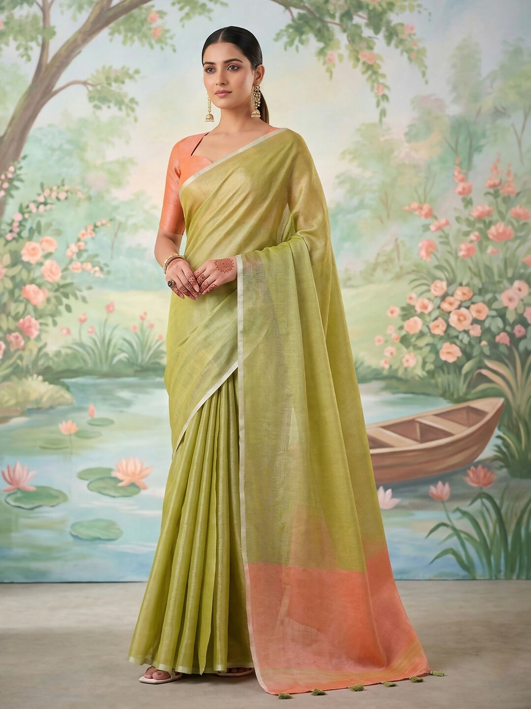 Shree Shyam Fashion Green Tissue Silk Saree