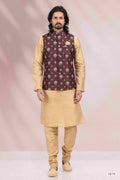 Raivat Ethnic Art Banarasi Silk Printed Work 3 Pics Jacket Set In Wine Colour