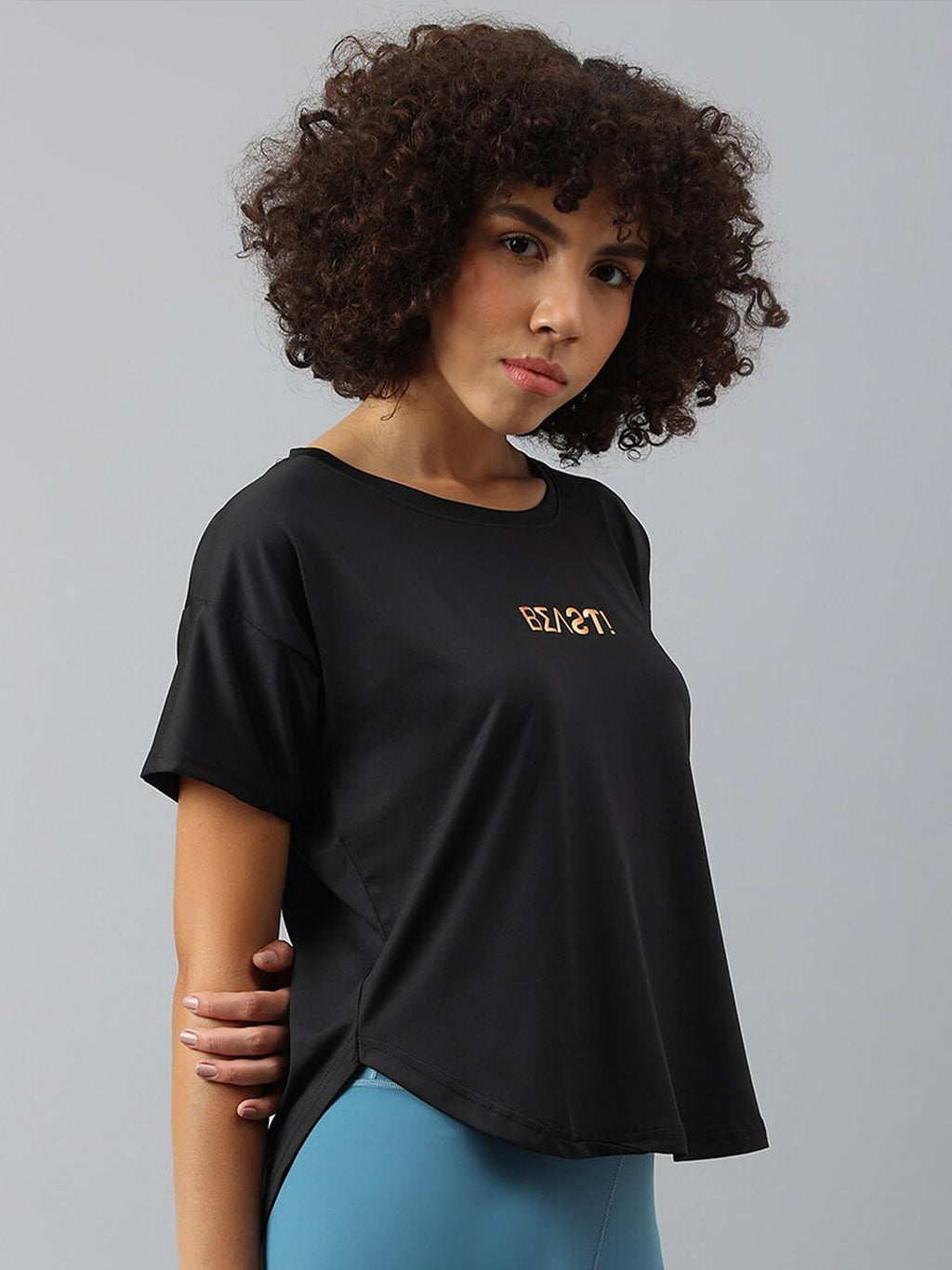 MKH Women Typography Drop-Shoulder Sleeves Dri-FIT Sports T-shirt