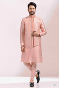 Raivat Ethnic Art Banarasi Silk Thread Work 3 Pics Jacket Set In Peach Colour