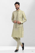 Raivat Ethnic Art Banarasi Silk Thread Work 3 Pics Jacket Set In Pista Green Colour