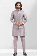 Raivat Ethnic Art Banarasi Silk Thread Work 3 Pics Jacket Set In Light Purple Colour