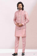 Raivat Ethnic Art Banarasi Silk Thread Work 3 Pics Jacket Set In Pink Colour