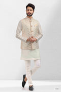 Raivat Ethnic Art Banarasi Silk Thread Work 3 Pics Jacket Set In Cream Colour