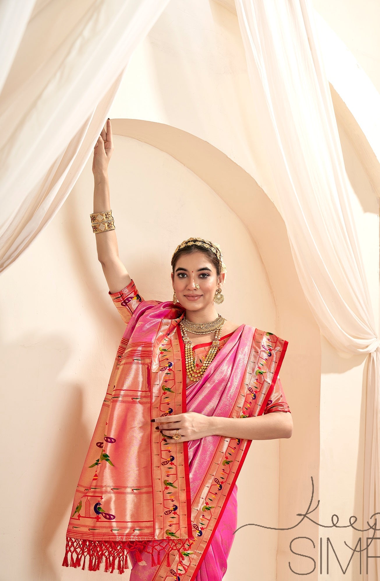 Anaita Pink Designer Weaving Pure Paithani Tissue Silk Saree With Blouse
