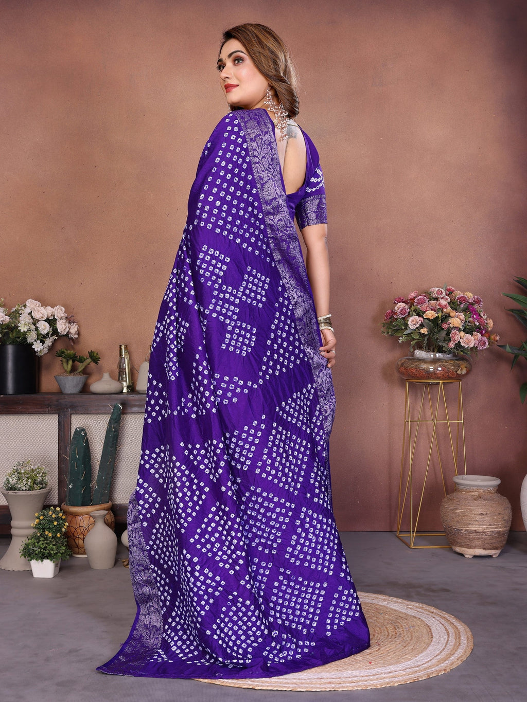Anaita Blue Handmade Bandhej Viscose Silk Saree With Blouse