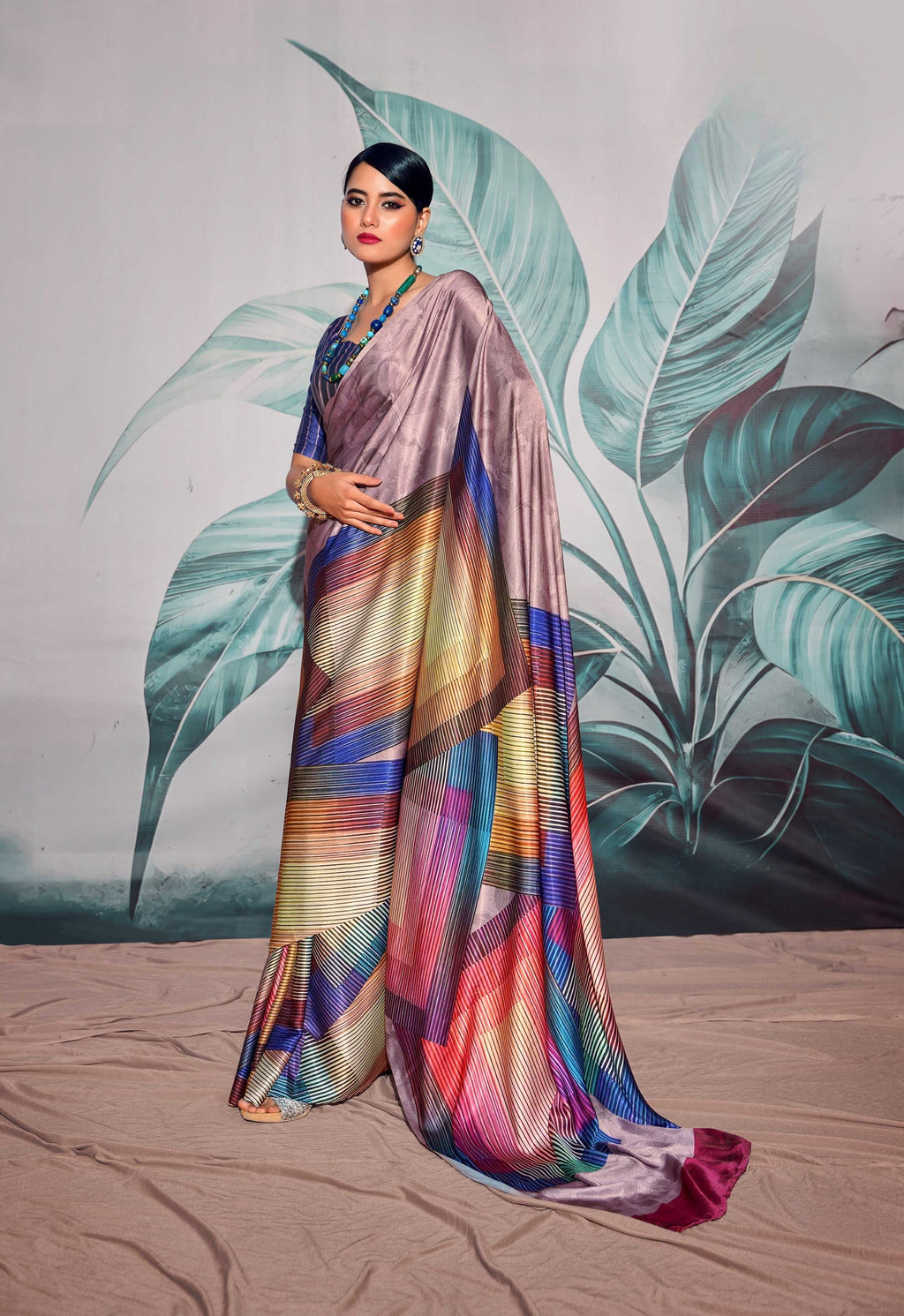 Anaita Purple Pure Satin Silk With Zari Weaving Saree With Blouse