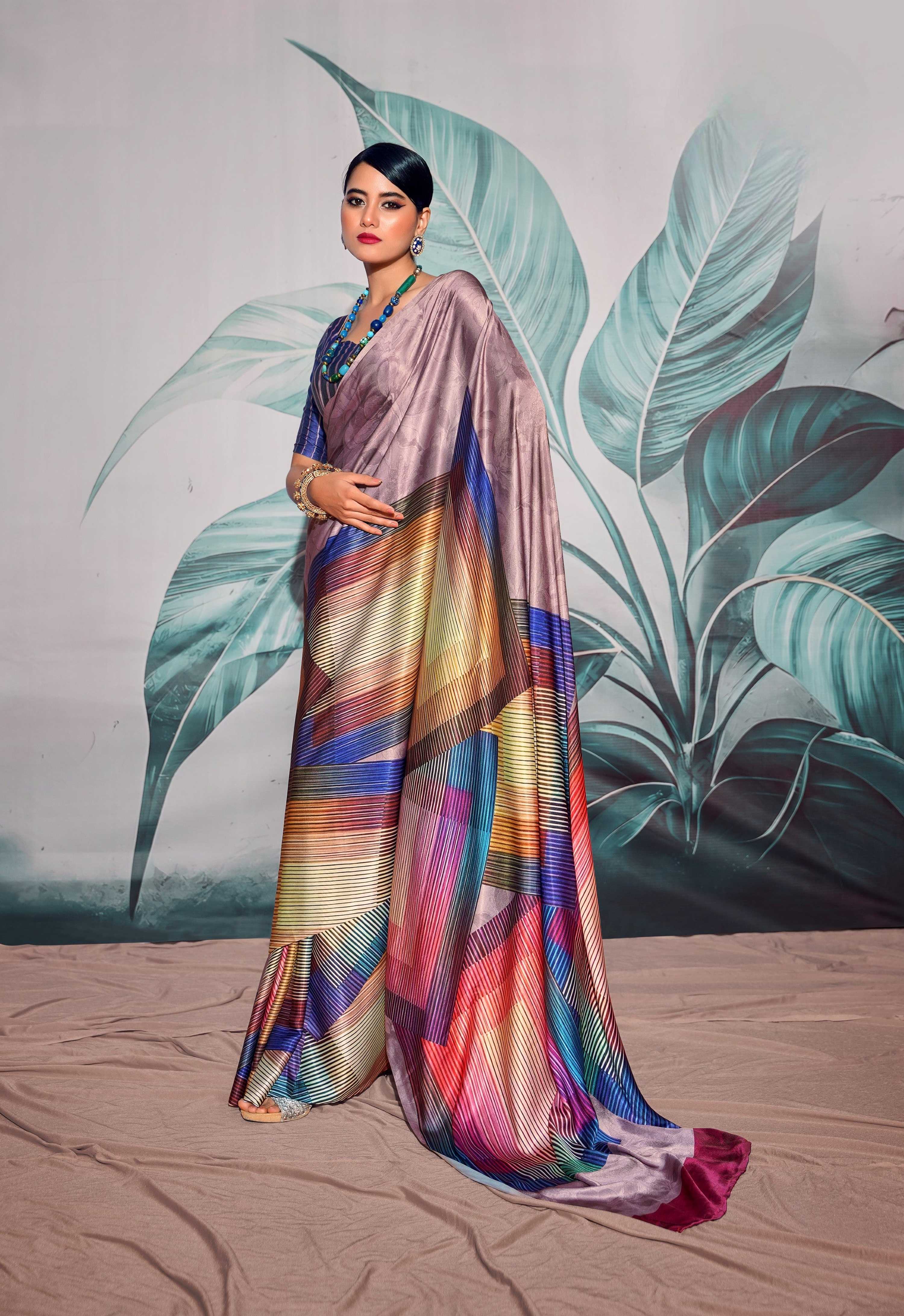 Anaita Purple Pure Satin Silk With Zari Weaving Saree With Blouse