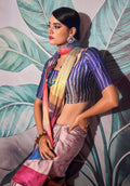 Anaita Purple Pure Satin Silk With Zari Weaving Saree With Blouse