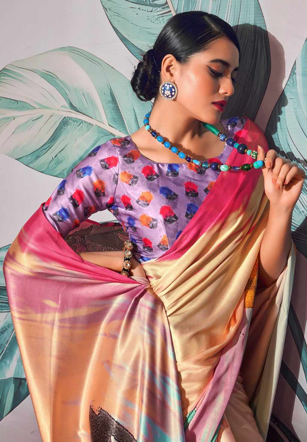 Anaita Cream Pure Satin Silk With Zari Weaving Saree With Blouse