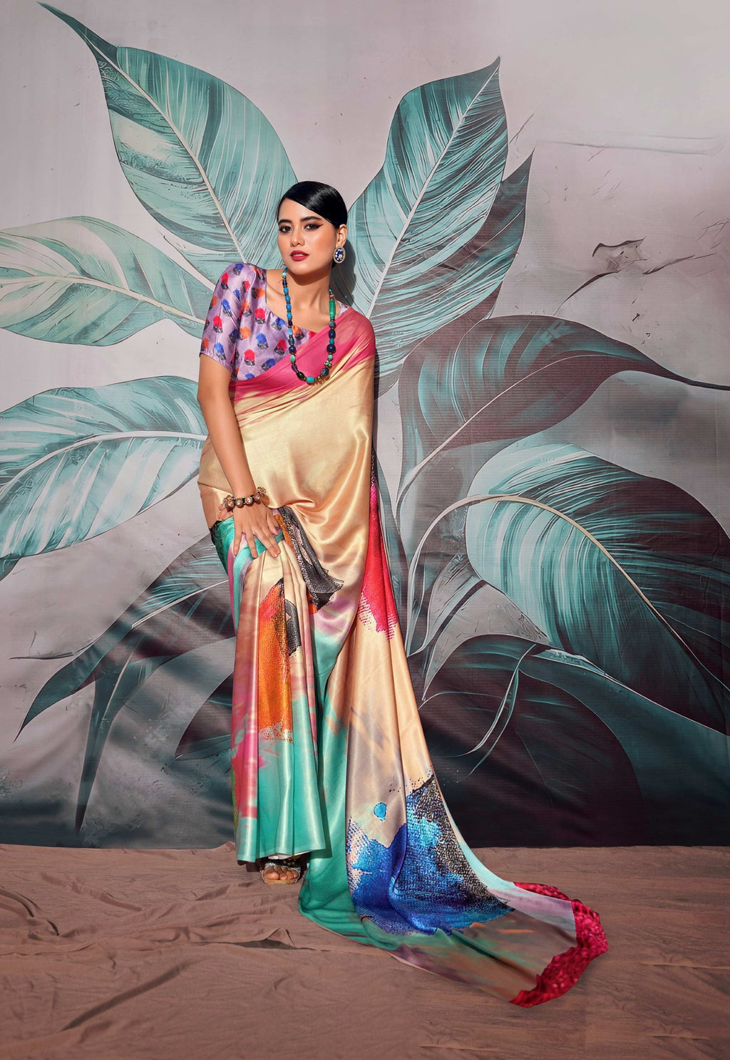 Anaita Cream Pure Satin Silk With Zari Weaving Saree With Blouse