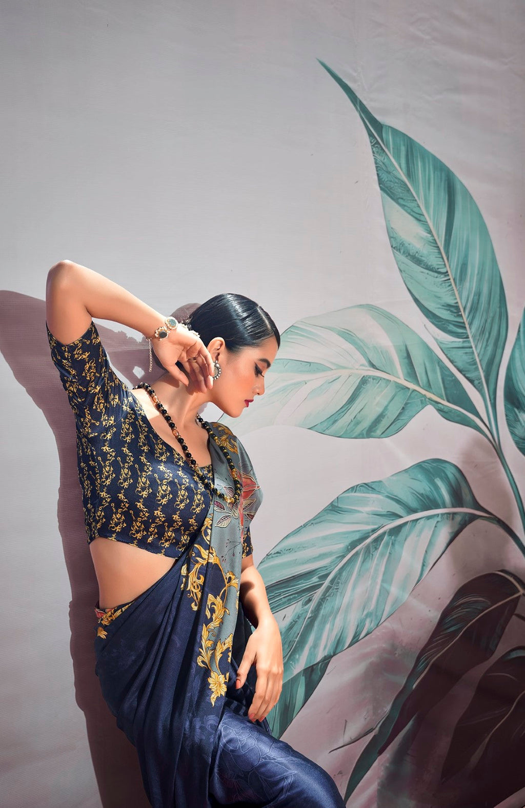 Anaita Navy Blue Pure Satin Silk With Zari Weaving Saree With Blouse