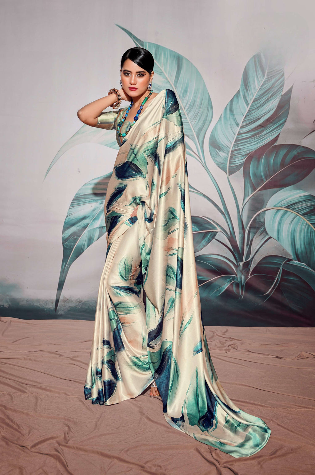Anaita Off White Pure Satin Silk With Zari Weaving Saree With Blouse