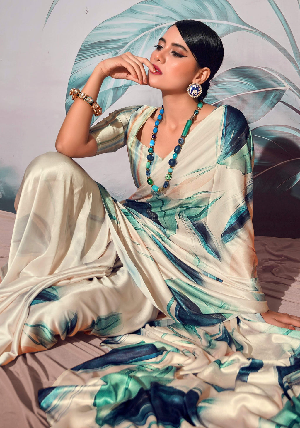 Anaita Off White Pure Satin Silk With Zari Weaving Saree With Blouse
