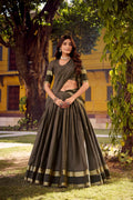 Evanik Grey Cotton With Chex Zari Weaving Lehenga Choli