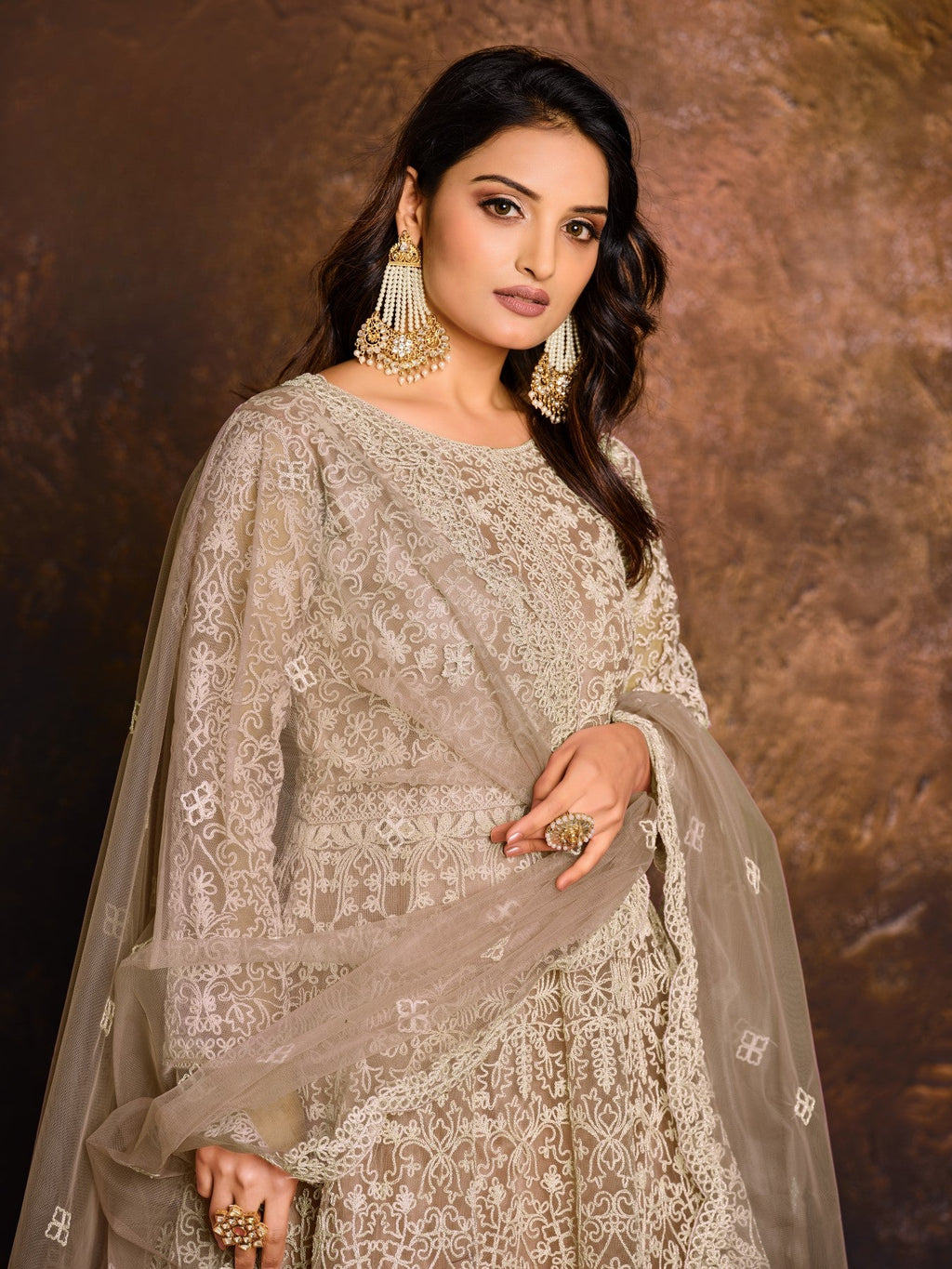 Anaita Mehendi Embroidered Net Anarkali Suit