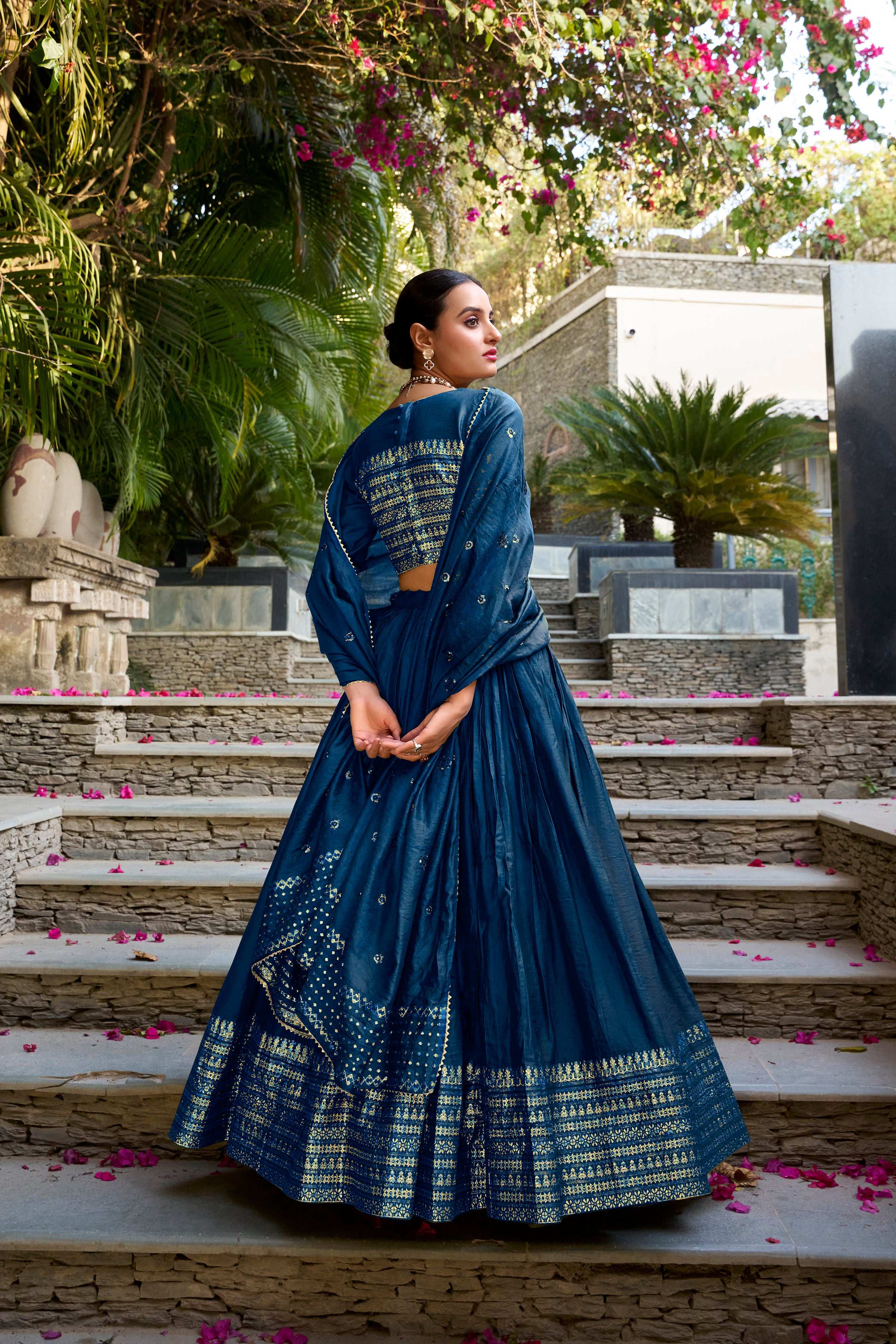 Evanik Women Pure Chanderi Plain With Zari Weaving Work Border Stitched Lehenga With Unstitched Blouse Dupatta