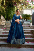 Evanik Women Pure Chanderi Plain With Zari Weaving Work Border Stitched Lehenga With Unstitched Blouse Dupatta