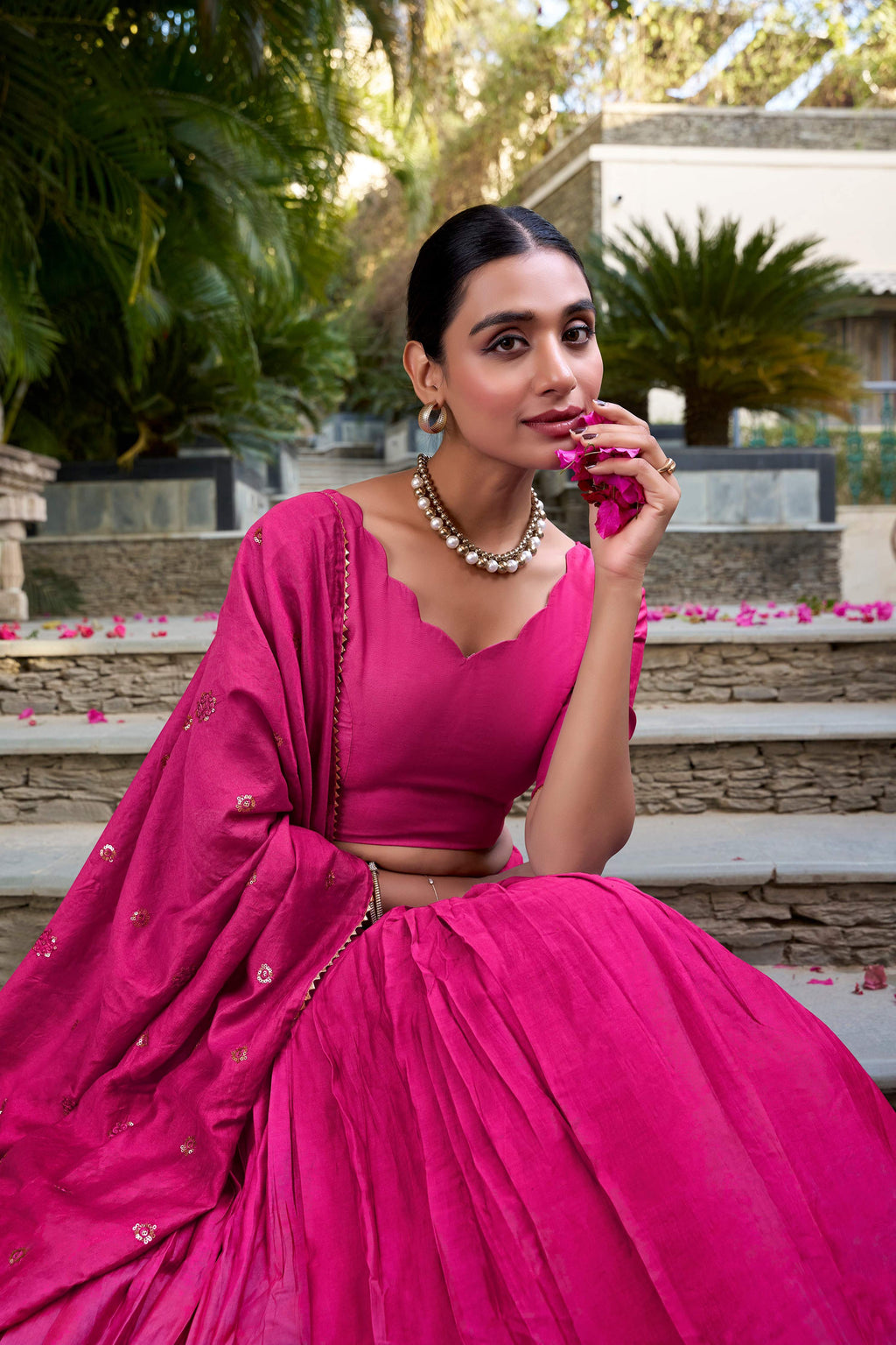 Evanik Women Pure Chanderi Plain With Zari Weaving Work Border Stitched Lehenga With Unstitched Blouse Dupatta