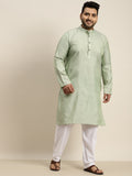 Sojanya Plus Men Green Jacquard Self Design Kurta with Pyjamas
