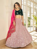 Myra Dusty Pink & Green Georgette Embroidered Designer Lehenga