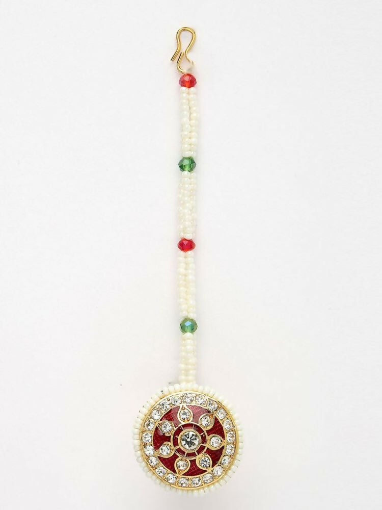 NVR Women Gold Plated CZ Stone Borla Maang Tikka