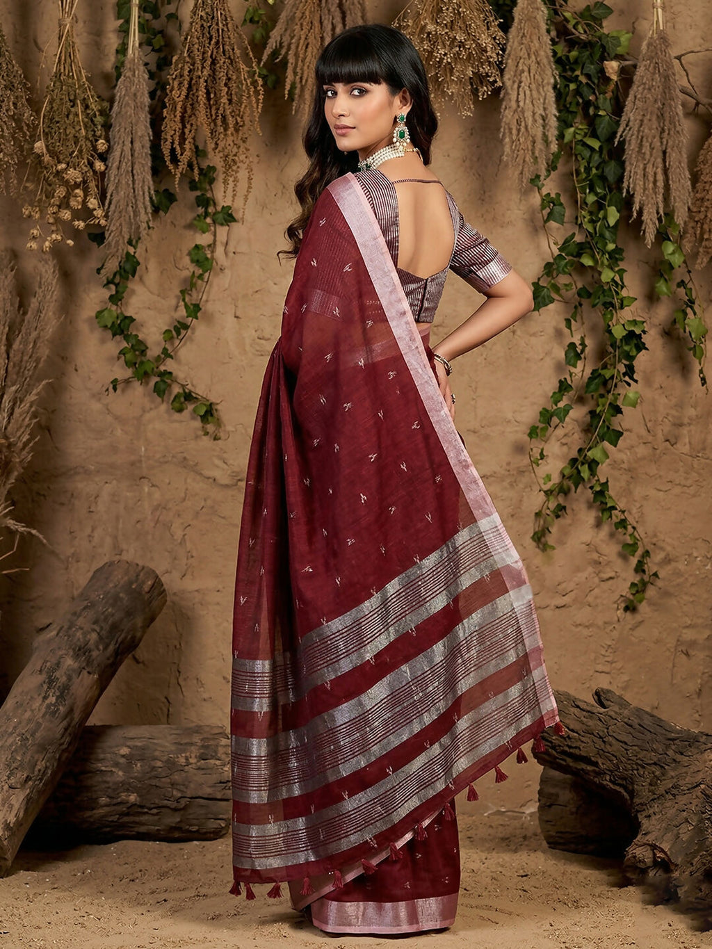 Shree Shyam Fashion Maroon Linen Cotton Saree