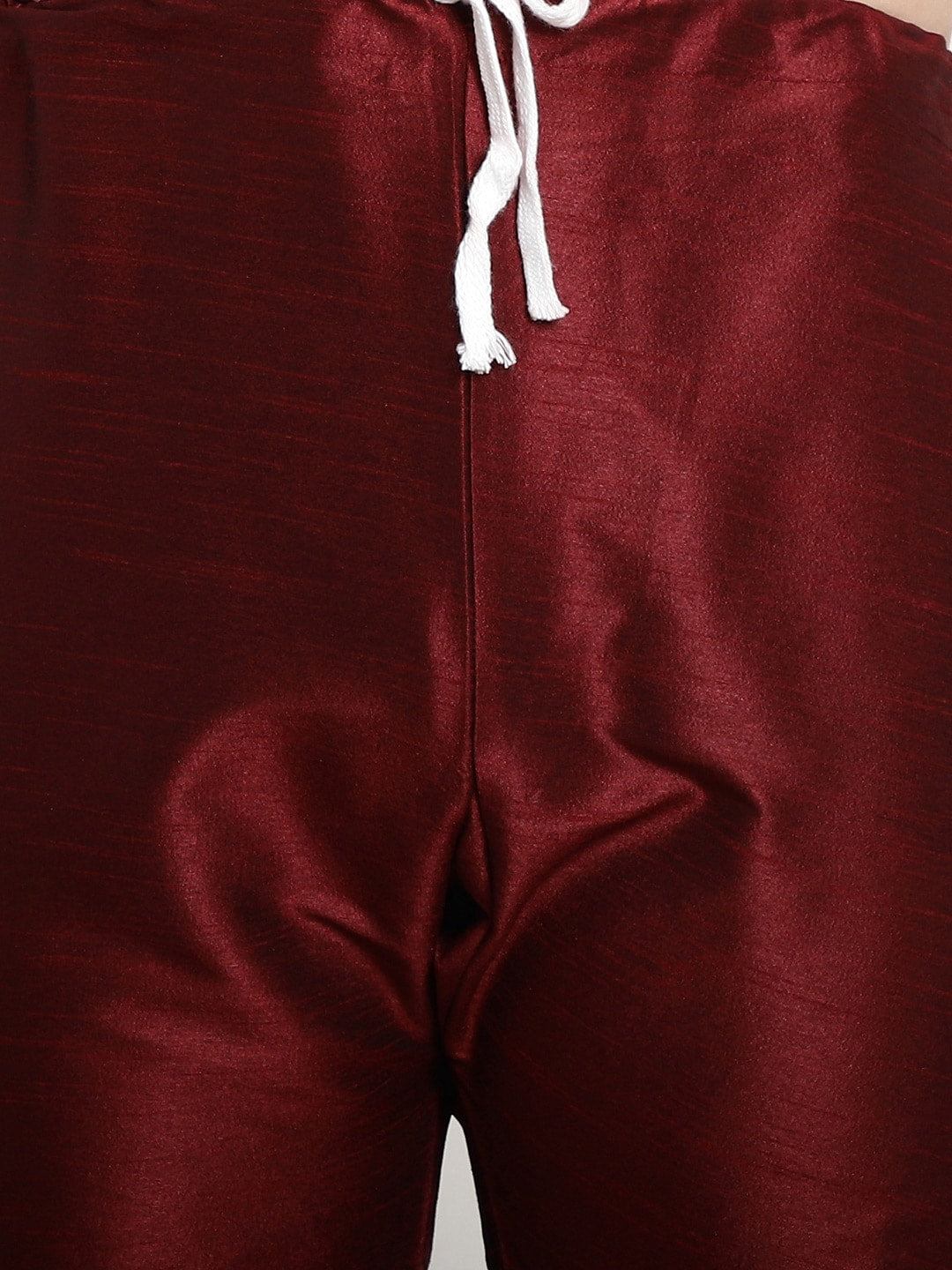 Sojanya Men Maroon & Beige Solid Kurta with Churidar & Printed Nehru Jacket