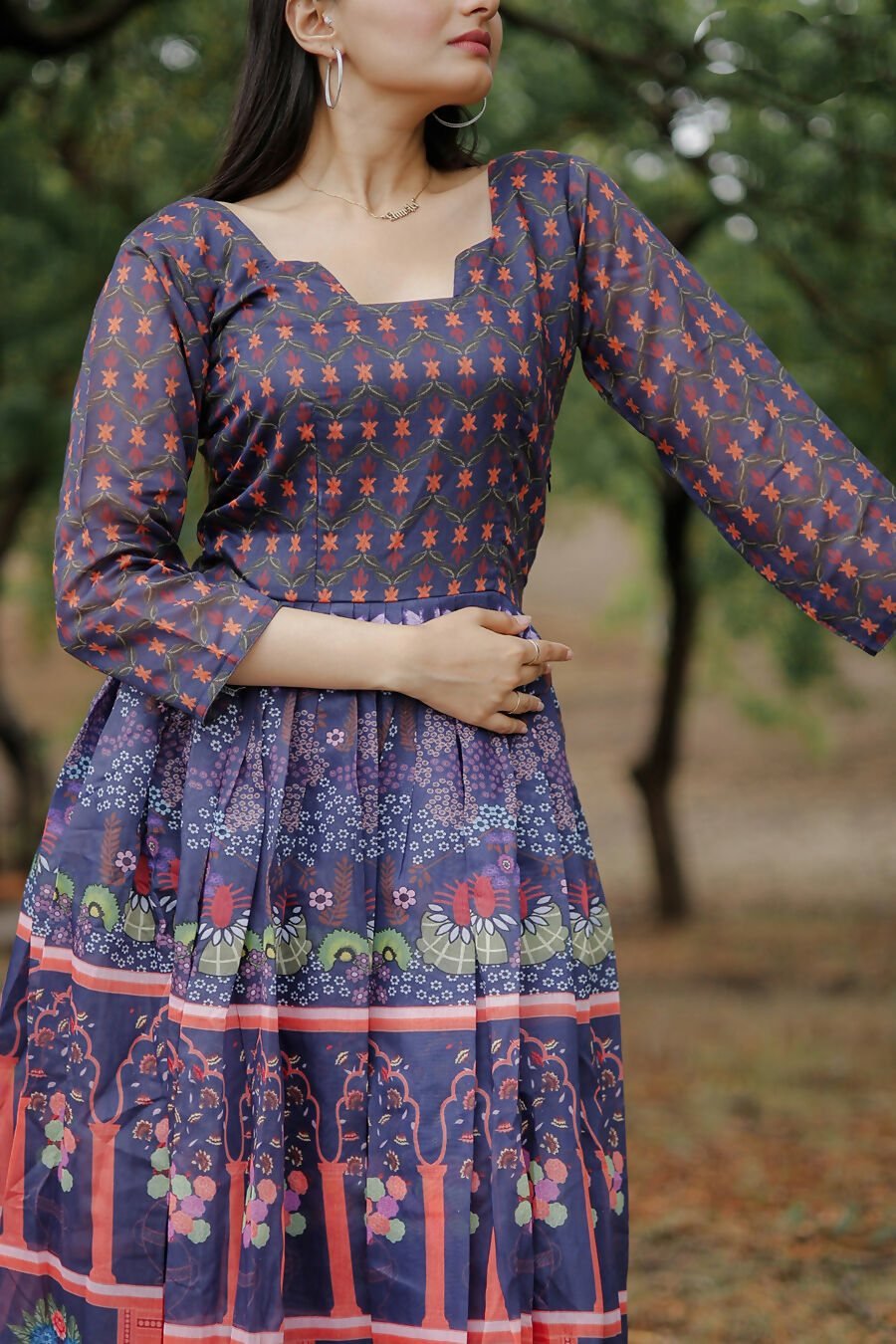 Aayaa Pure Chanderi Gown With Heavy Digital Print - Multi Color