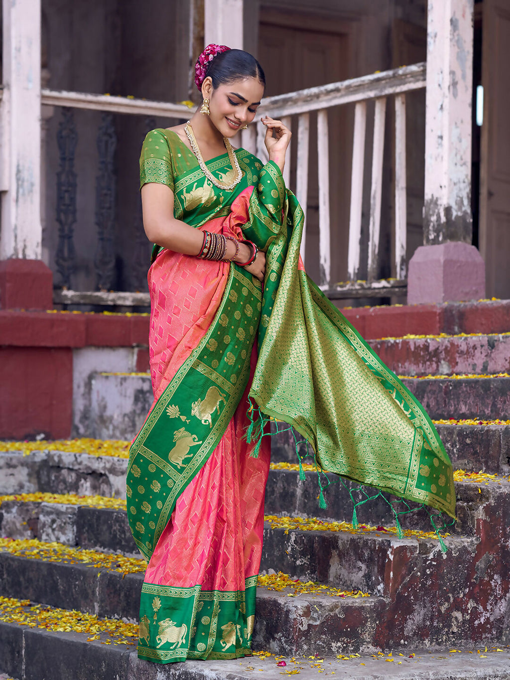 Shree Shyam Fashion Peach Soft Silk Saree