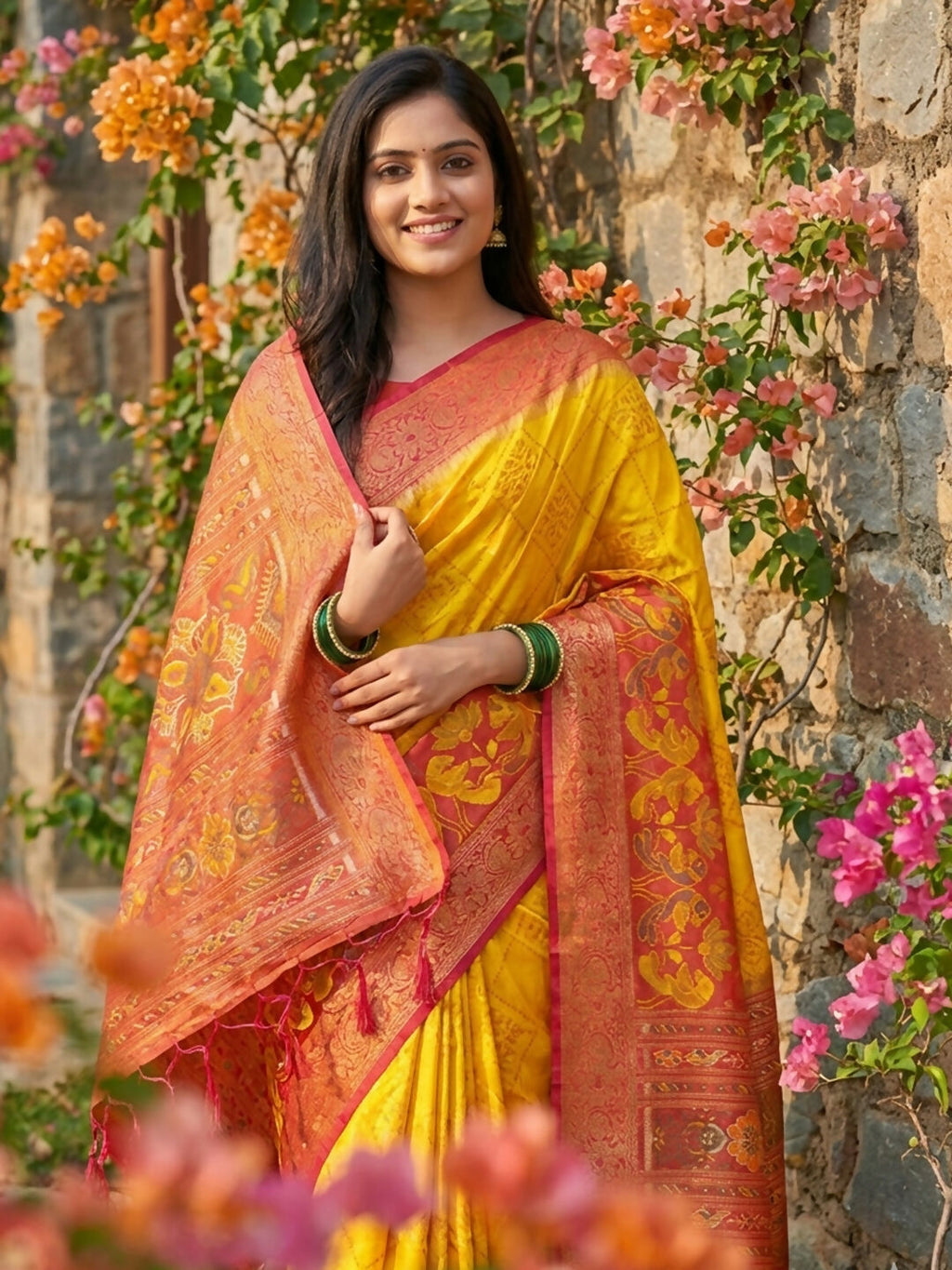 Shree Shyam Fashion Yellow Pochampally Silk Saree