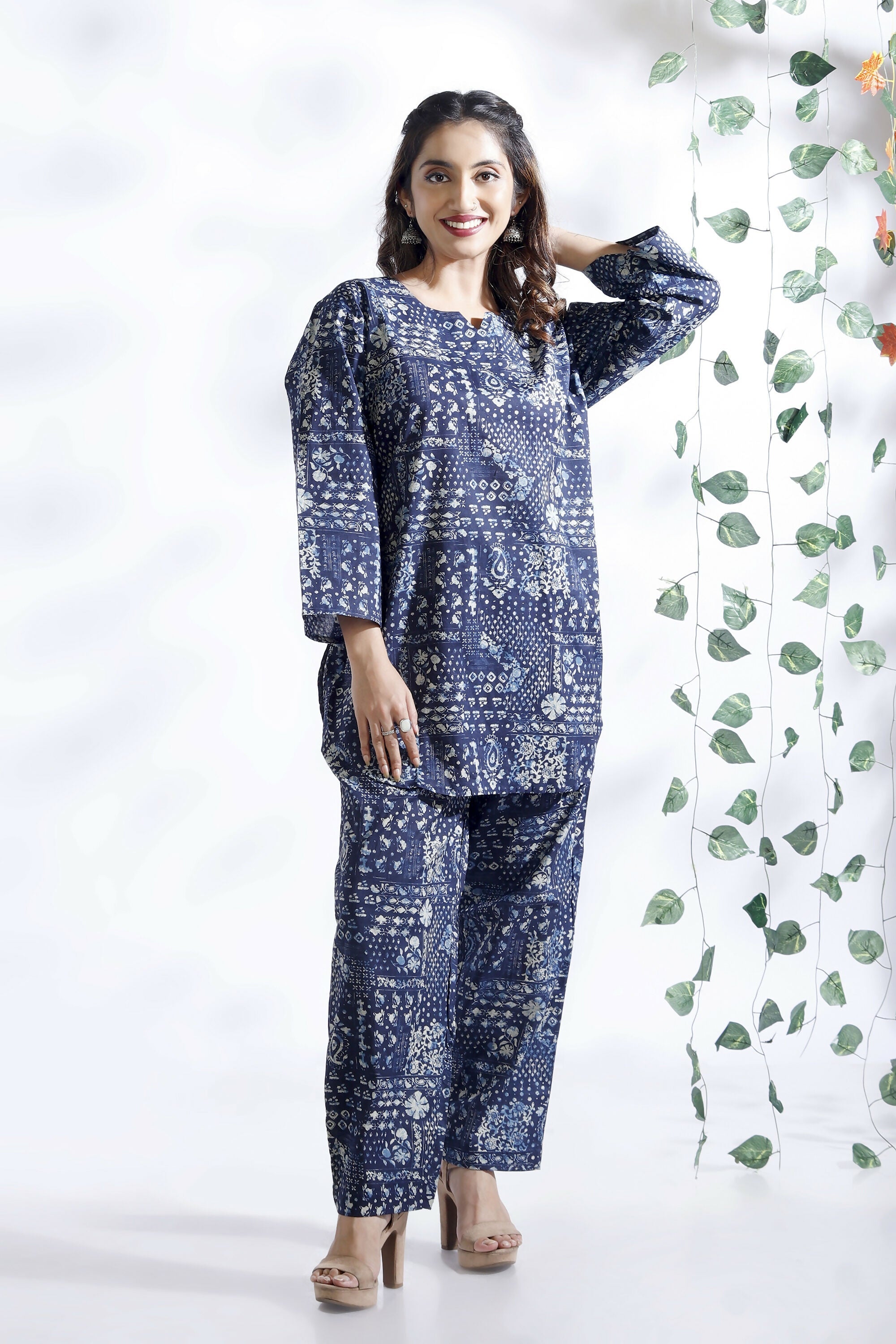 Breathables Abstract Cotton Co-Ord Set – Blue