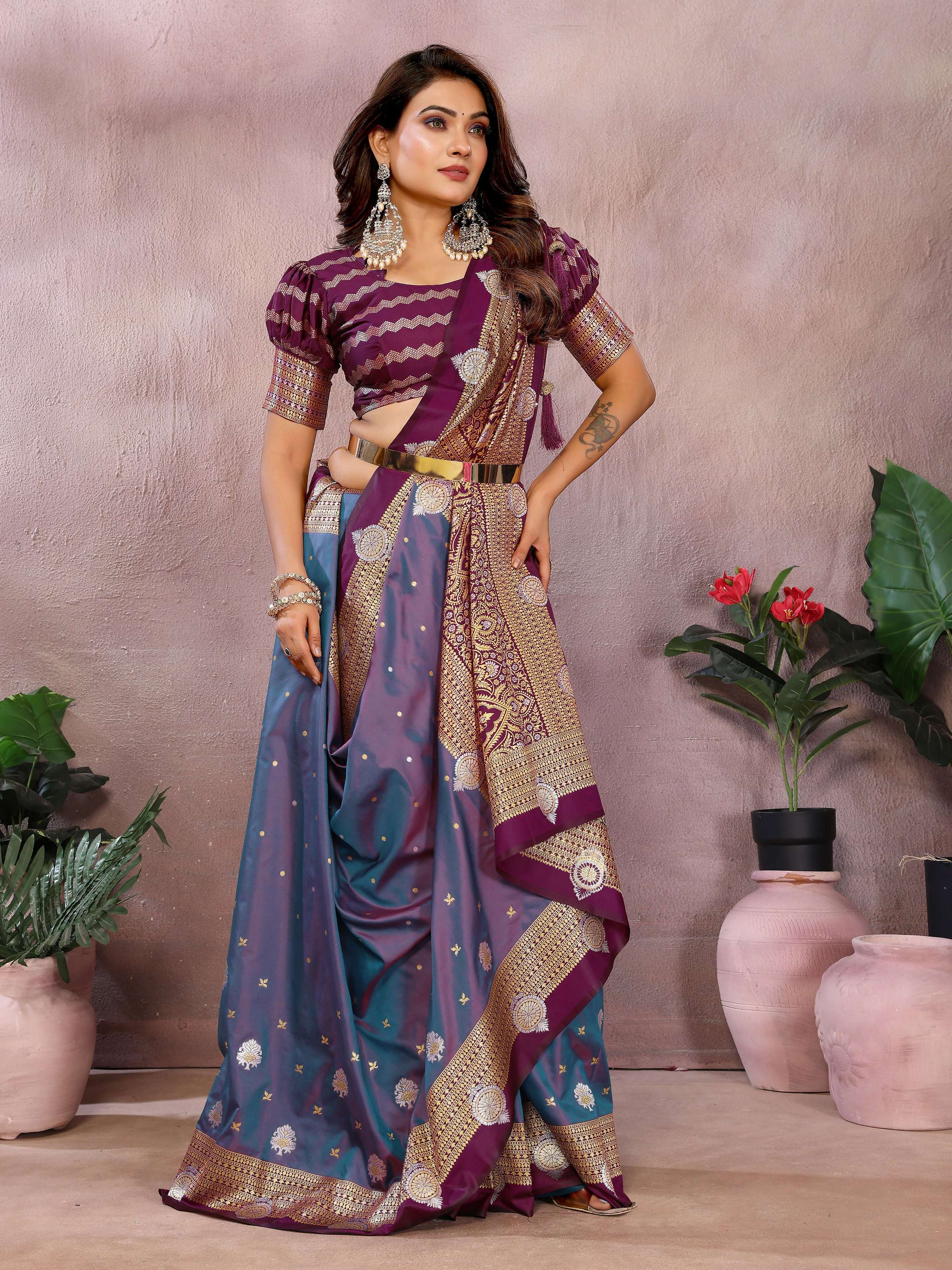 Aastha Fashion Purple Silk Sarees Weaving Saree